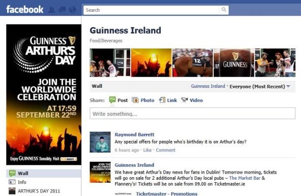 Guinness fan page and Arthur's Day messages