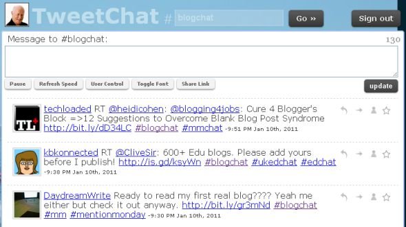 screenshot #blogchat stream on Tweetchat